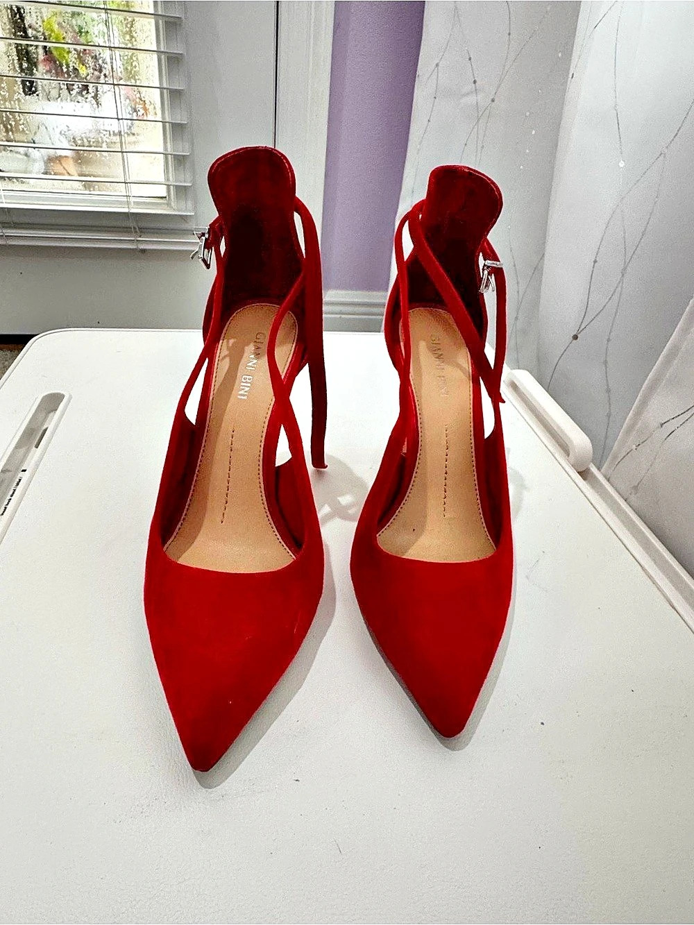 Gianni Bini Geno Suede Ankle Strap Pointed Toe Pumps Red 💋